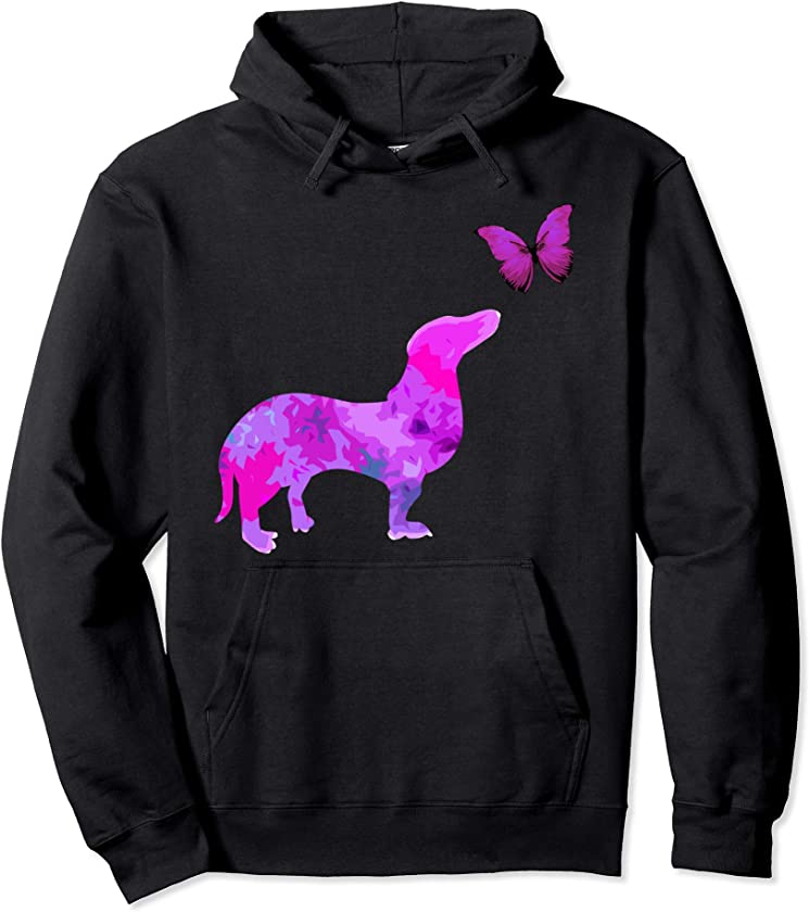 Dachshund With Butterfly Cute Dog Puppy Animal Lover Gift Pullover Hoodie