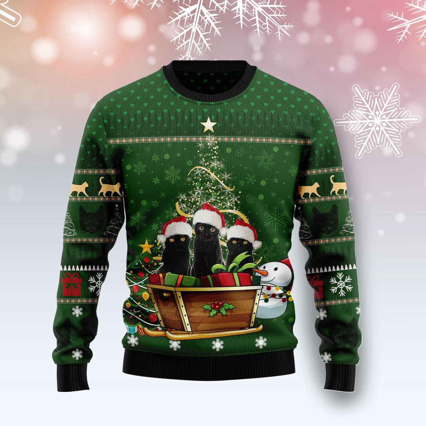 Black Cat Group Xmas TY0812 unisex womens & mens, couples matching, friends, funny family ugly christmas holiday sweater gifts (plus size available)