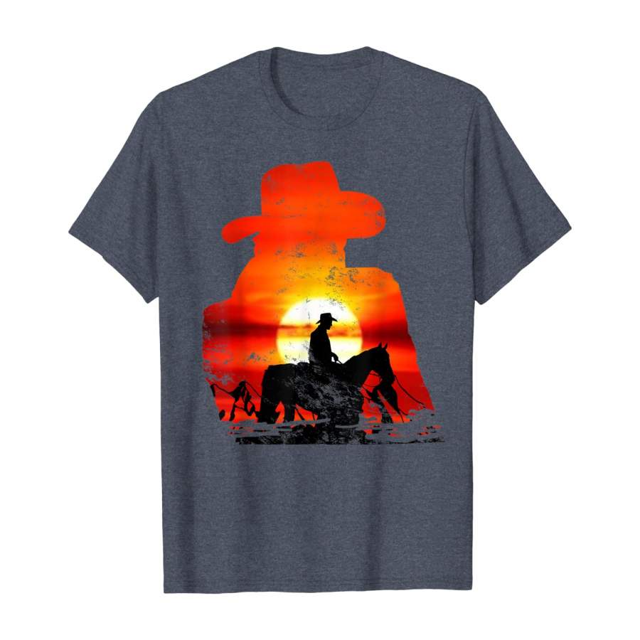 Vintage Western Sunset Cowboy Horse Riding Rodeo Mens Boy T-Shirt Christmas Gift Ideas