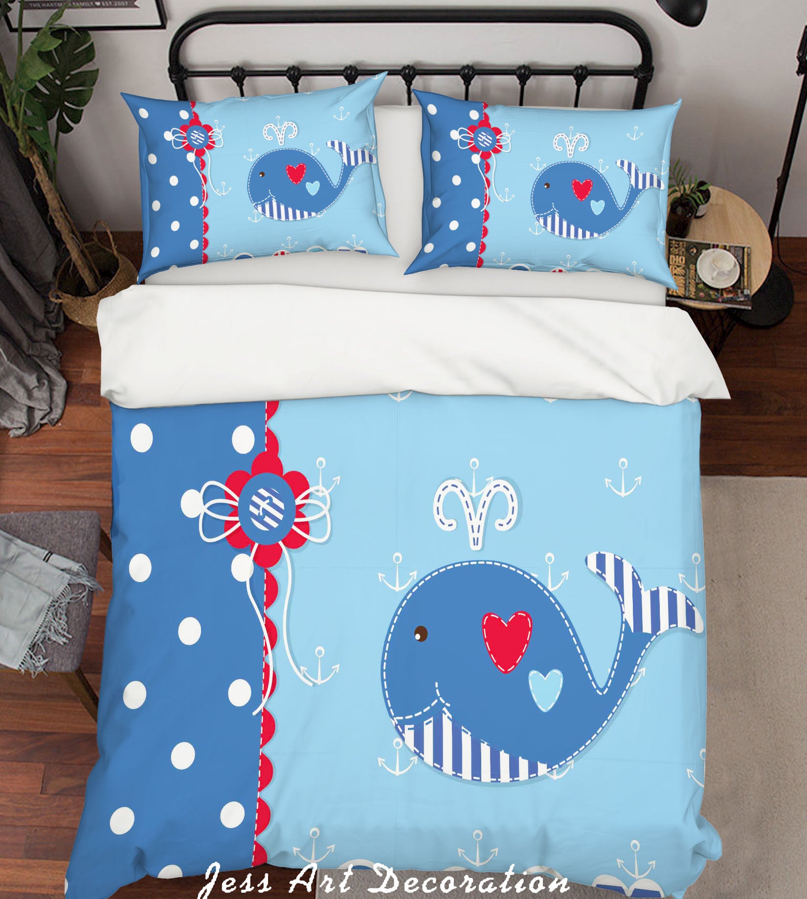 3D Cartoon Dolphin Blue Quilt Cover Set Bedding Set Pillowcases 159