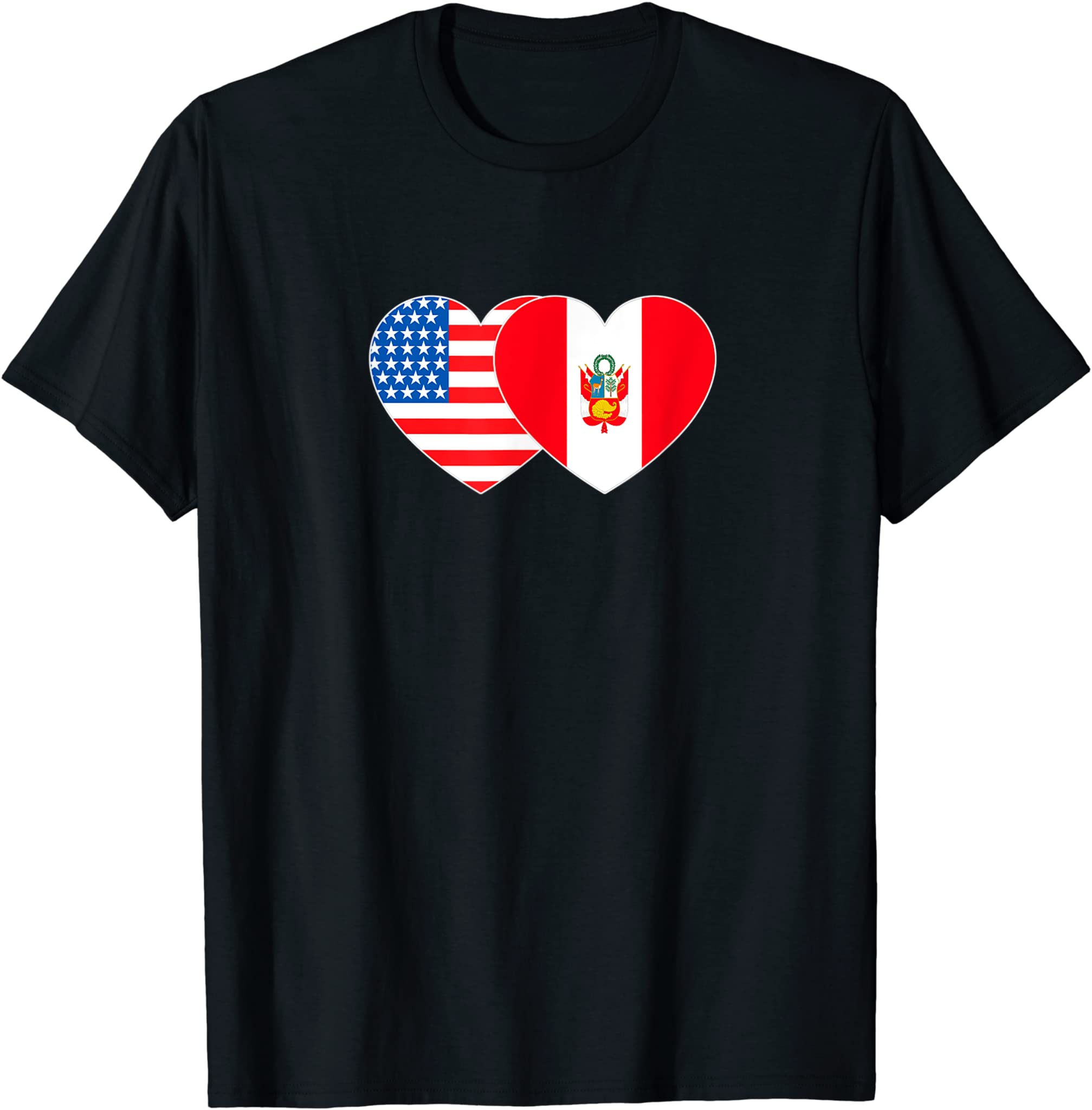 Peru and USA Flag Twin Heart for Peruvian Americans July 4th T-Shirt