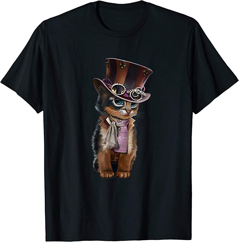 Steampunk Kitten with hat, glasses gift vintage t shirt T-Shirt