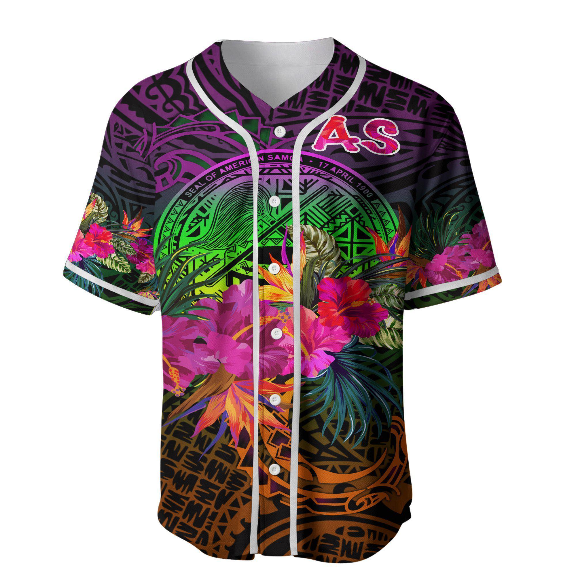 American Samoa Summer Hibiscus Flag Baseball Jersey Shirt