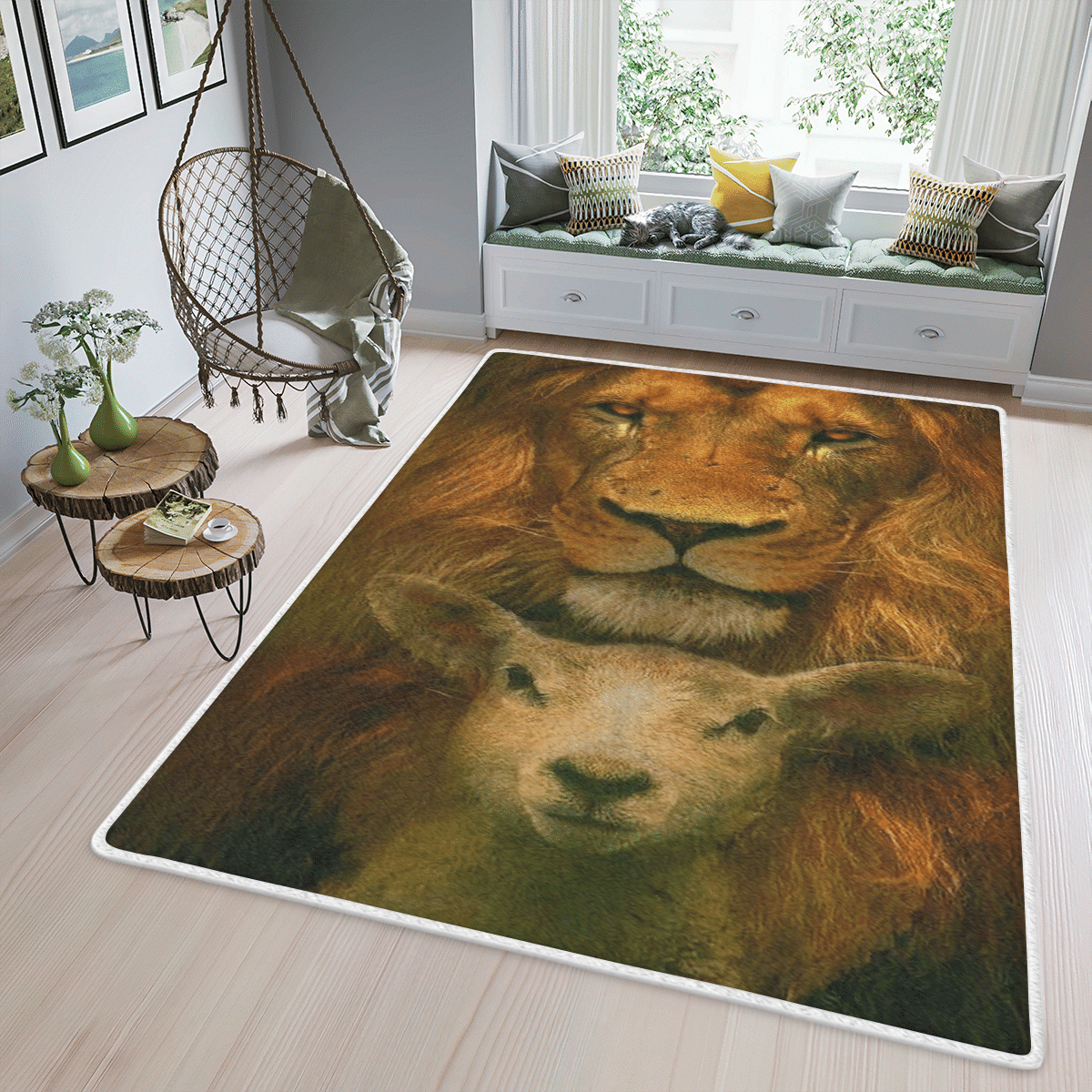 Wooni Lion And Sheep Area Rug, Rectangle Rug Wn11032271