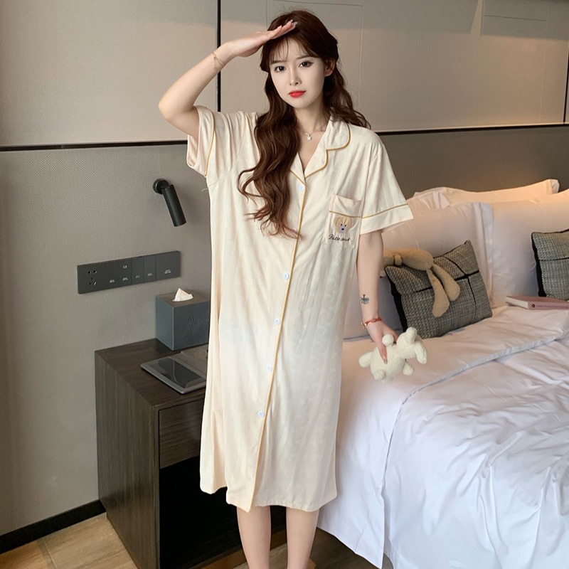 Summer Cotton Sleepshirt Nightgown Sweet Cute Women Short Sleeve Nightdress Sleepwear Casual Loose Long Home Dress Loungewear alx