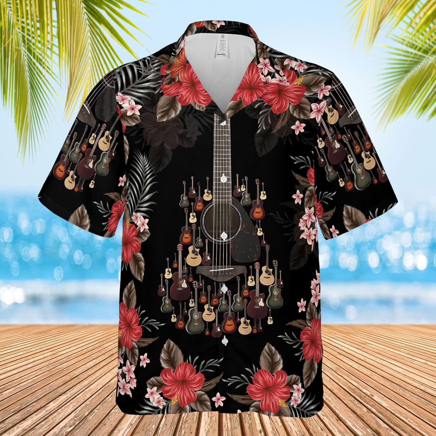 Amazing Guitar Combine Red Black Floral Unisex Hawaii Shirts Ha77489