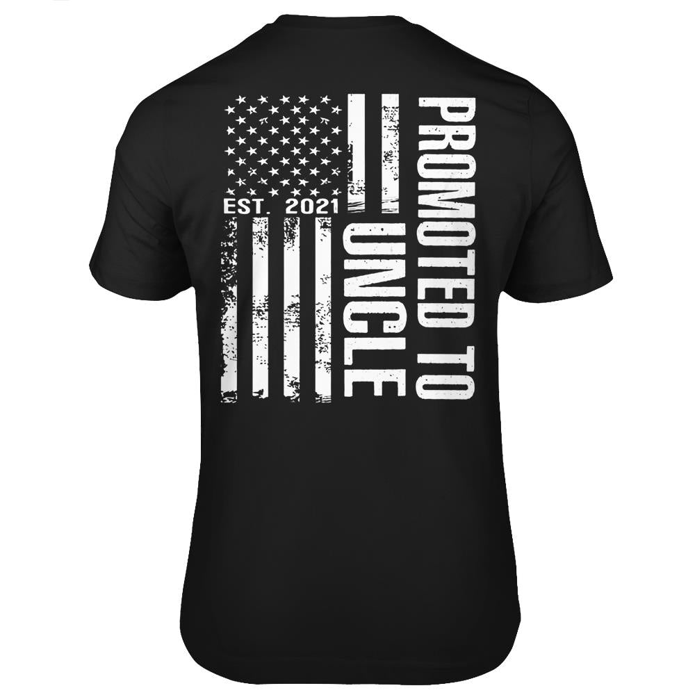 Mens Promoted To Uncle 2021 American Flag Cools Fathers Day T Shirts Print On Back