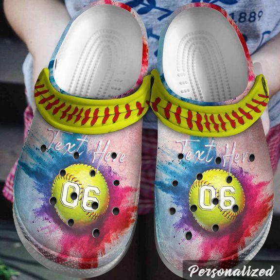 Softball Personalize Clog, Custom Name, Text, Fashion Style For Women, Men, Kid, Print 3D Whitesole Love Softball