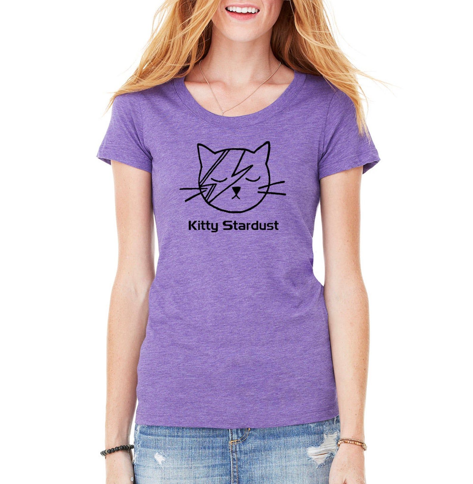 Kitty Stardust Funny Cat Ted Vintage T Shirt Scoopneck Tee Bowie Kitten