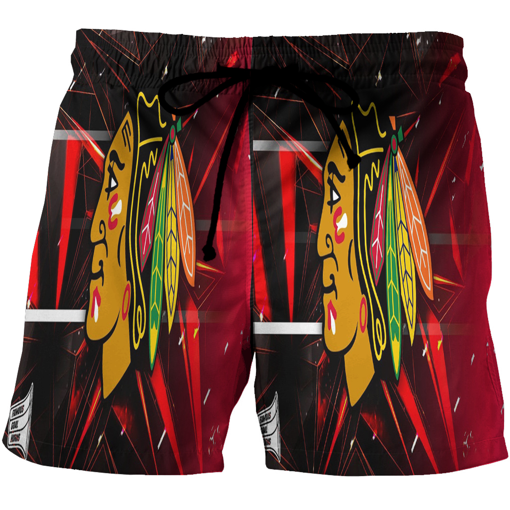 Chicago Blackhawks Emblem Texture10 3D All Over Print Summer Beach Hawaiian Short