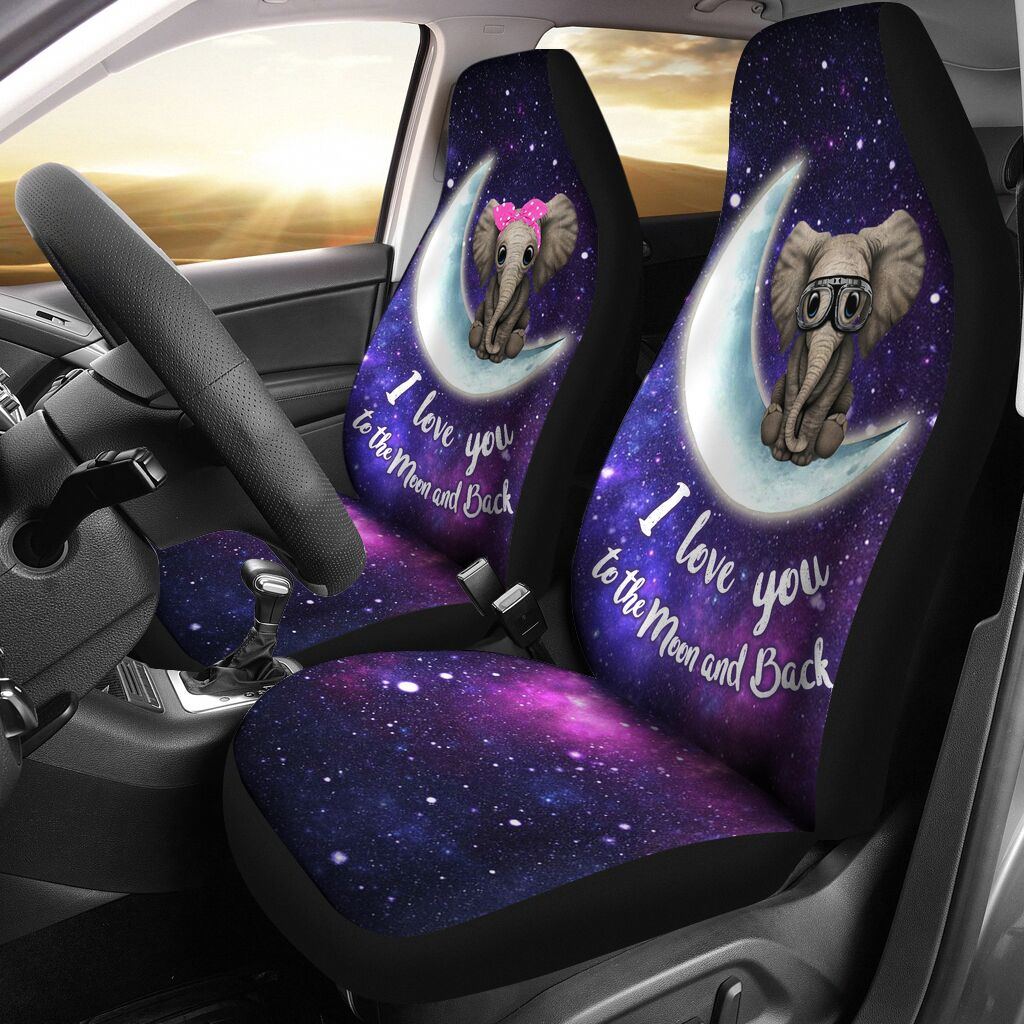 I Love You To The Moon And Back Elephant Car Seat Covers, Seat Covers Full Set, Carseat Covers, Automotive Seat Covers.