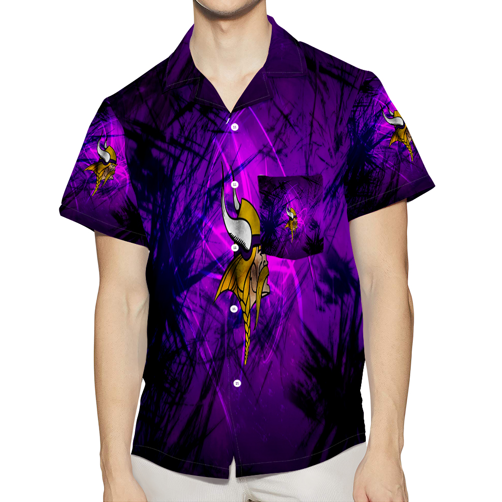 Minnesota Vikings Emblem Brush 3D All Over Print Summer Beach Hawaiian Shirt With Pocket