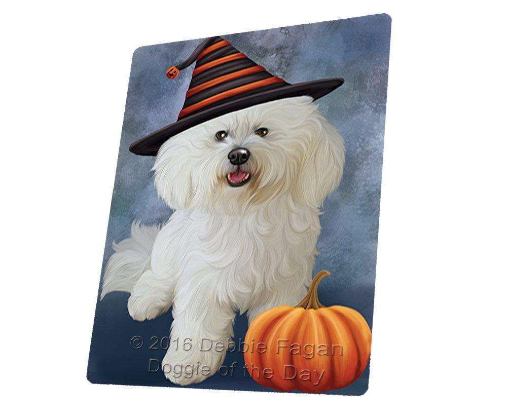 Happy Halloween Bichon Frise Dog Wearing Witch Hat With Pumpkin Art Portrait Print Woven Throw Sherpa Plush Fleece Blanket