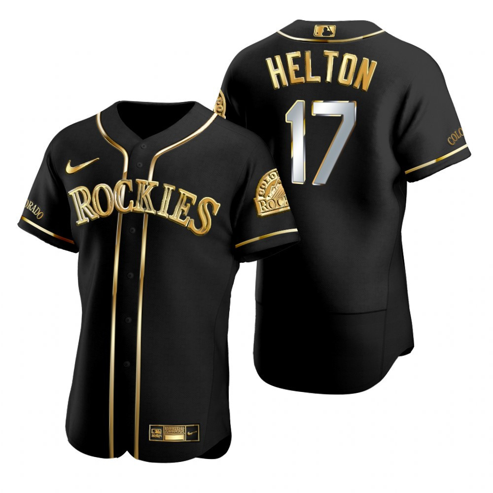 Colorado Rockies #17 Todd Helton MLB Golden Brandedition Black Jersey Gift For Rockies Fans