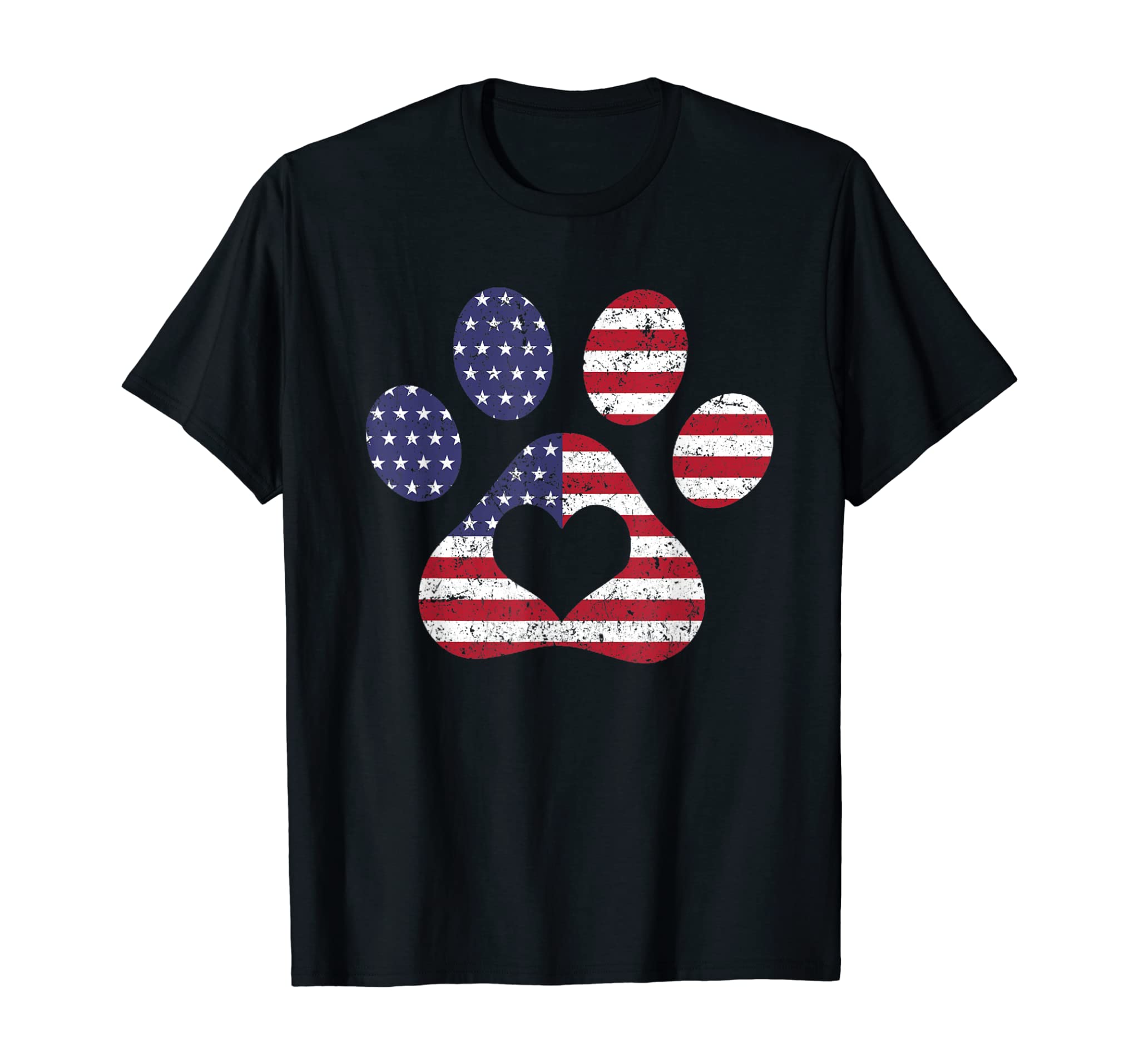 America Flag T-Shirt Dog Patriot 4th of July Paw Print Flag T-Shirt