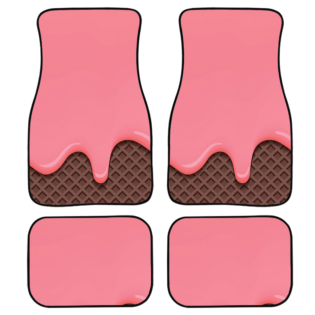 Strawberry Ice Cream Melted Print Front And Back Car Floor Mats, Front Car Mat