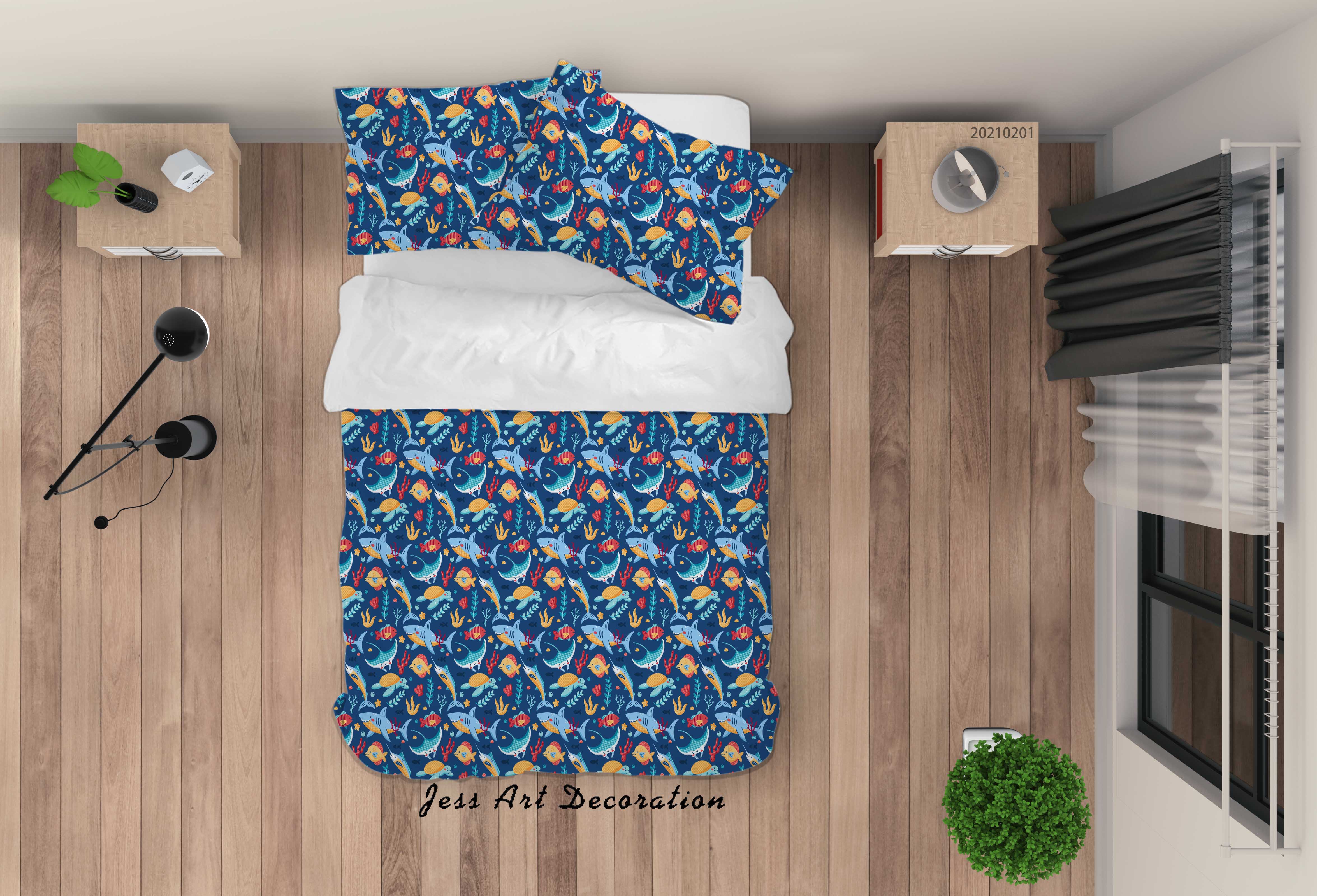 3D Hand Drawn Animal Shark Quilt Cover Set Bedding Set Duvet Cover Pillowcases 27