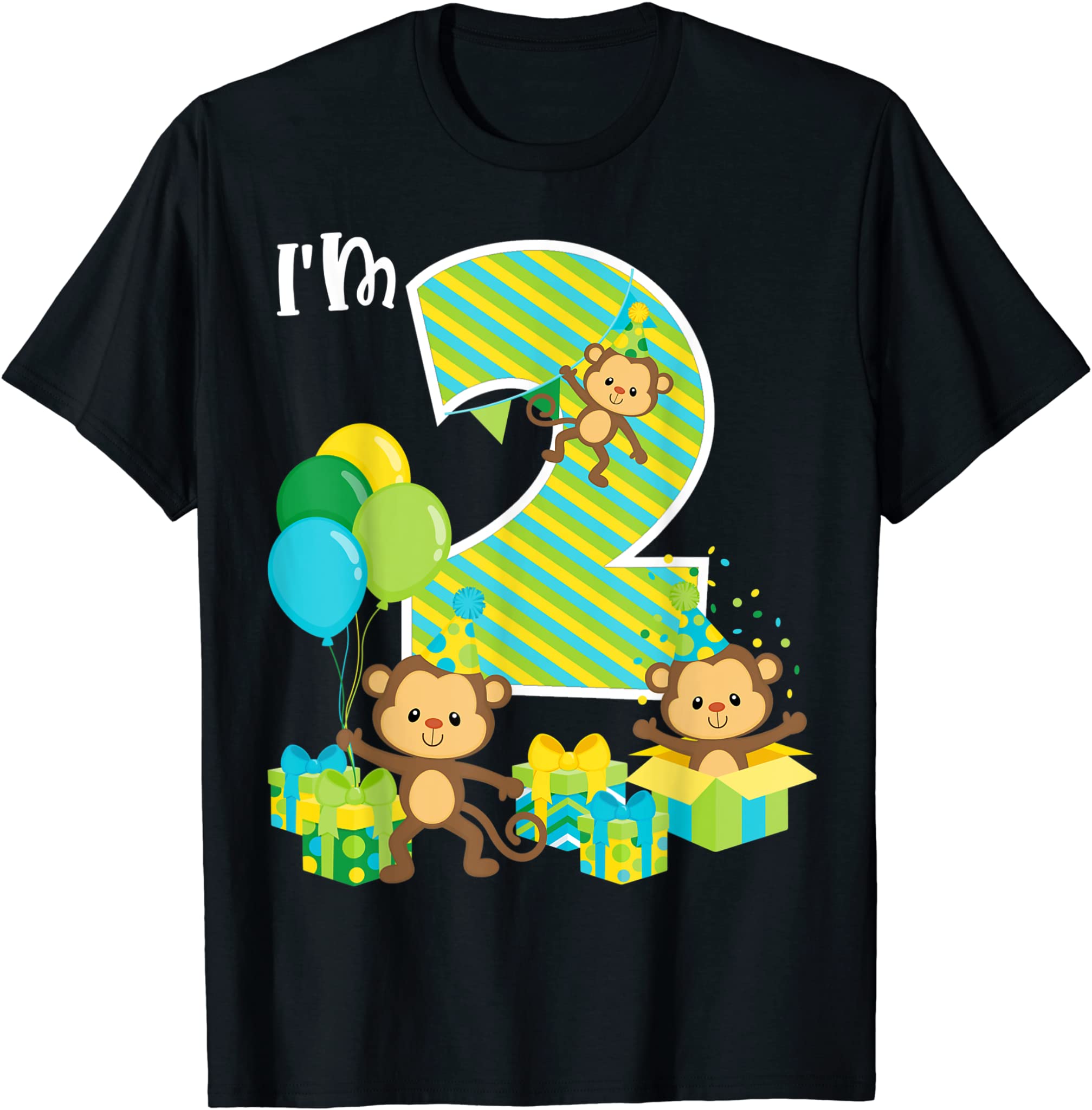 Birthday Monkey 2Nd Birthday Party Two Year Old Kid Toddler T-Shirt