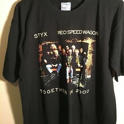 Vintage Reo Speedwagon Styx Together In 2000 Concert Tour T-shirt Sz L Black 2636