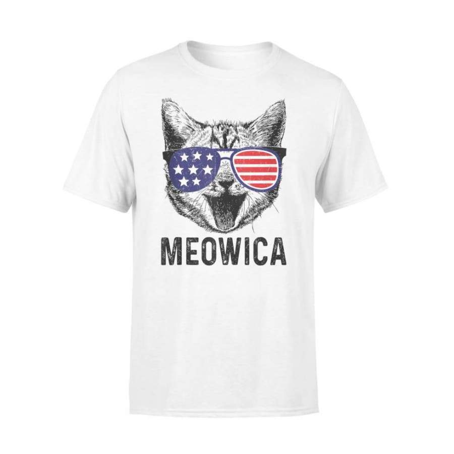 4th of July Meowica Cat American Flag Glasses Men – Standard T-shirt