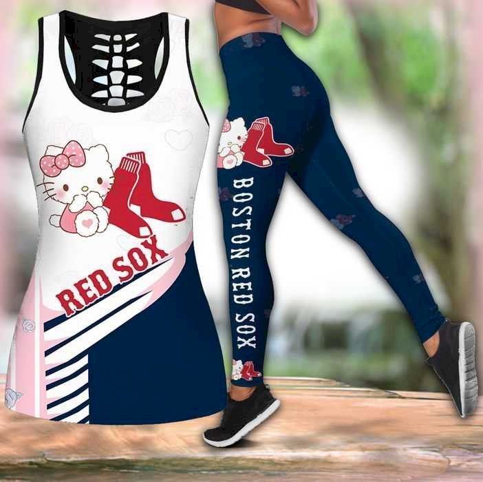 Womens Boston Red Sox Hello Kitty Tank Top And Leggings Set For Yoga