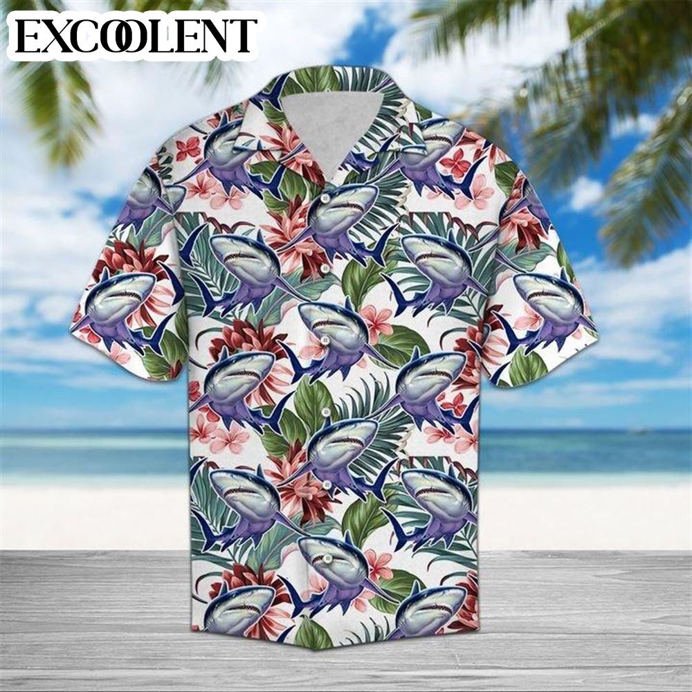 Shark Flower Aloha Hawaiian Shirts – Funny Hawaiian Shirts – Mens Aloha Shirt