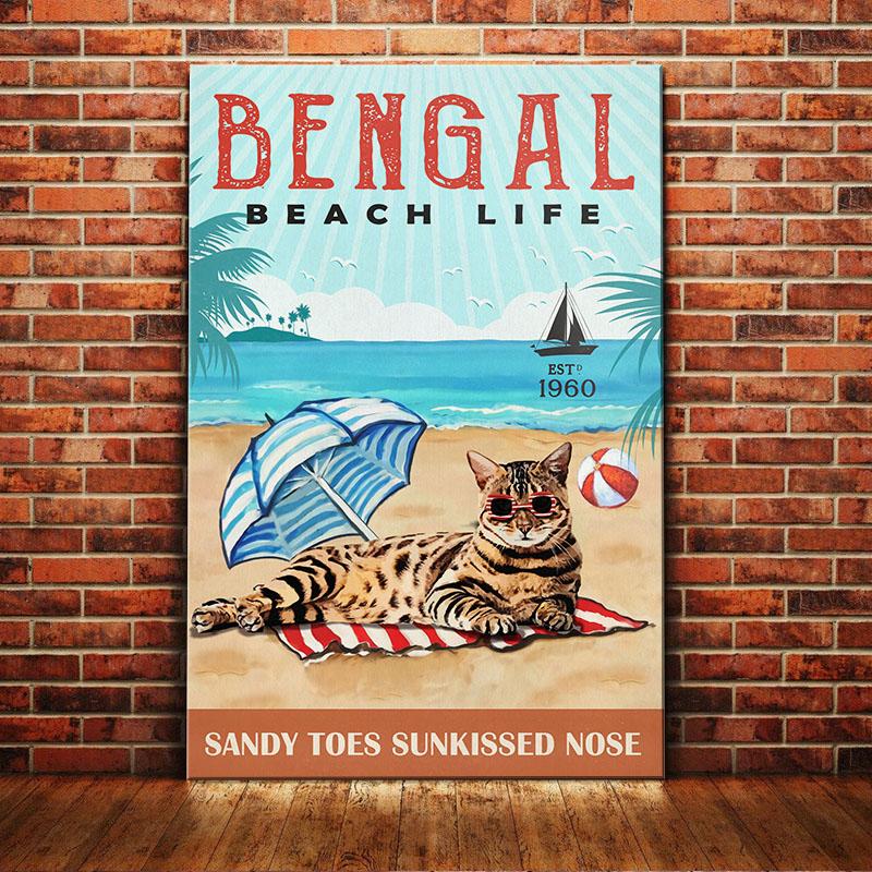 Bengal Cat Canvas And Poster Beach Life Sandy Toes Sunkissed Nose | Art Print | Home Decor | Room Decor | Wall Art