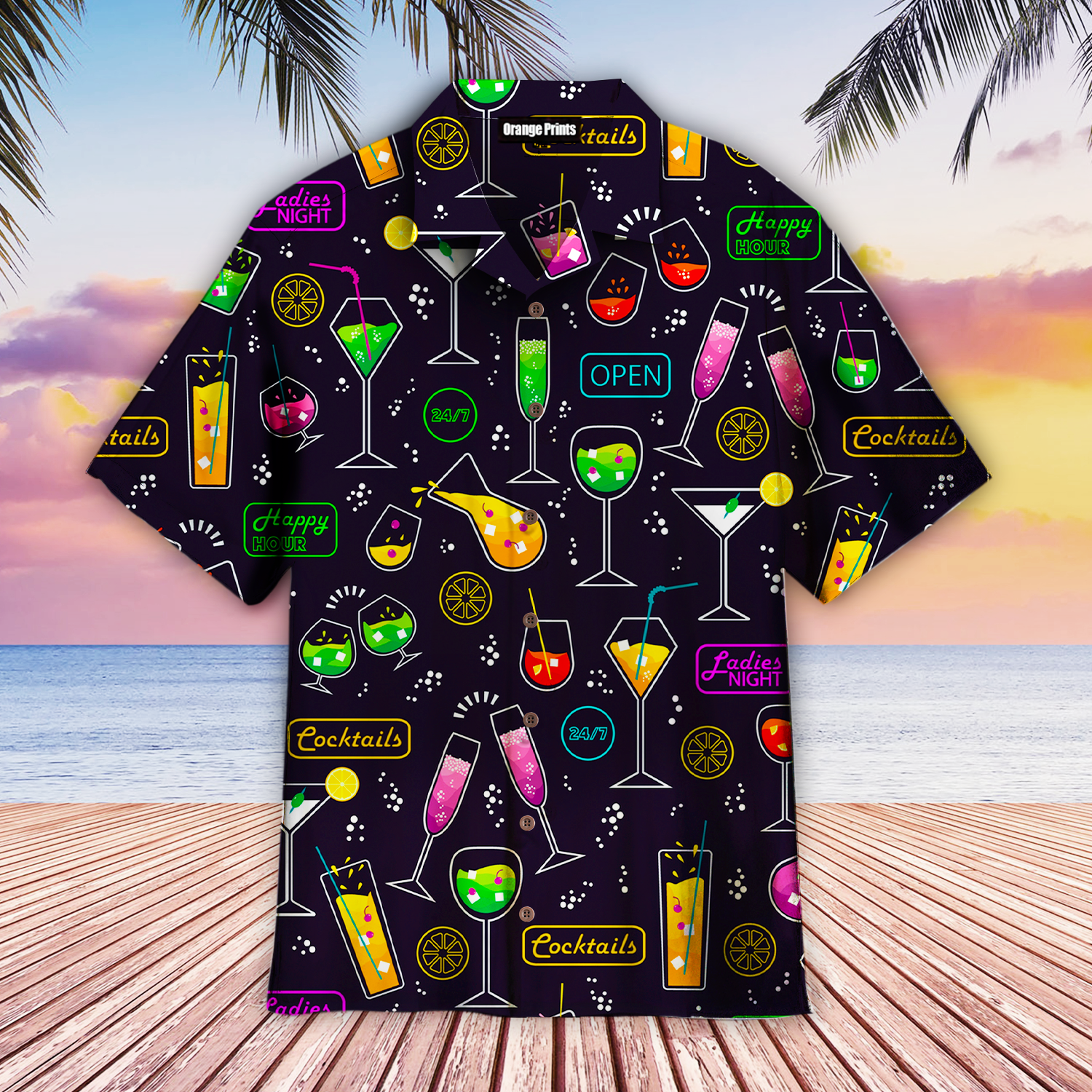 Vibrant Neon Cocktails Party Aloha Hawaii Shirts For Men Women Ha29841