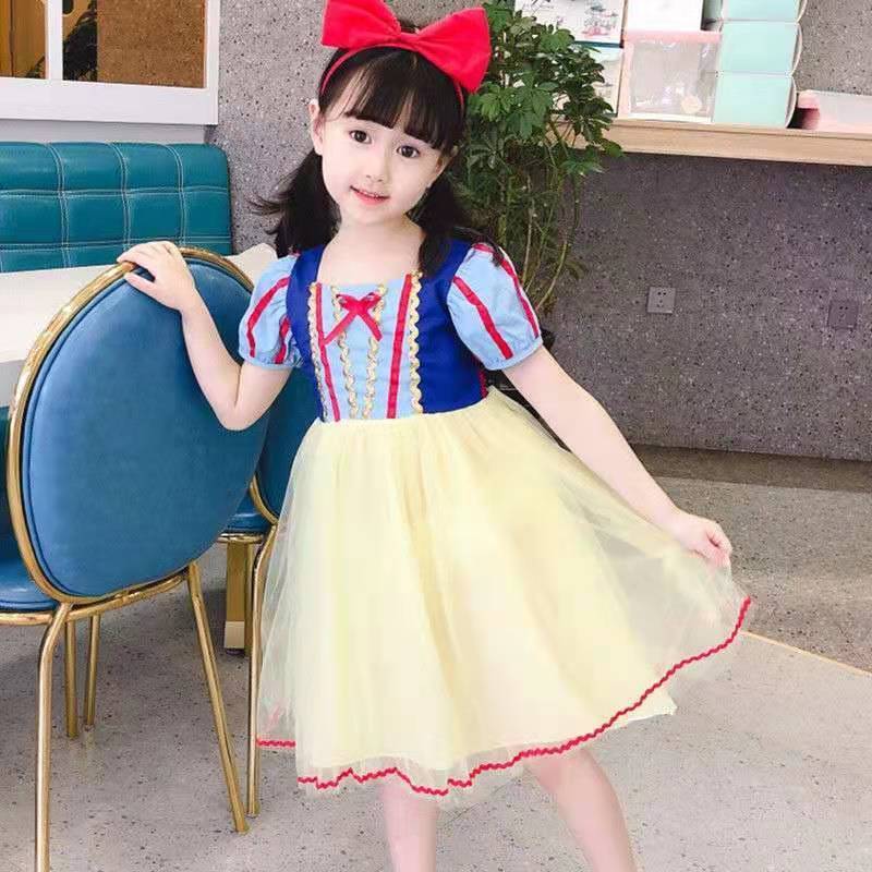 Snow White Dresses Girls Summer New Dress Fairy Girl Fashion Web Celebrity England Style Mesh Children Skirt Cheap High Quality alx