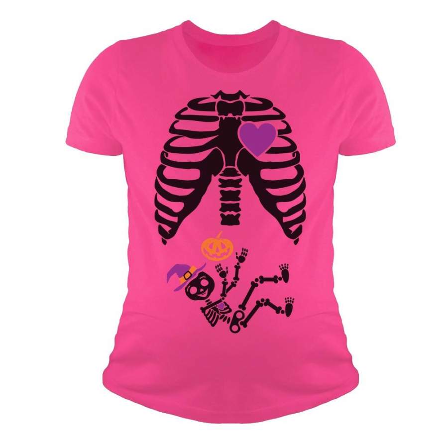 Black Skeleton – Halloween Pregnant Pumpkin Xray Maternity Shirt