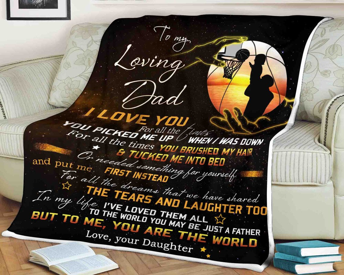 To My Father Basketball To My Loving Dad Fleece Blanket Gift For Family,Birthday,Parents,Dad Gift Home Decor Bedding Couch Sofa Soft And Comfy