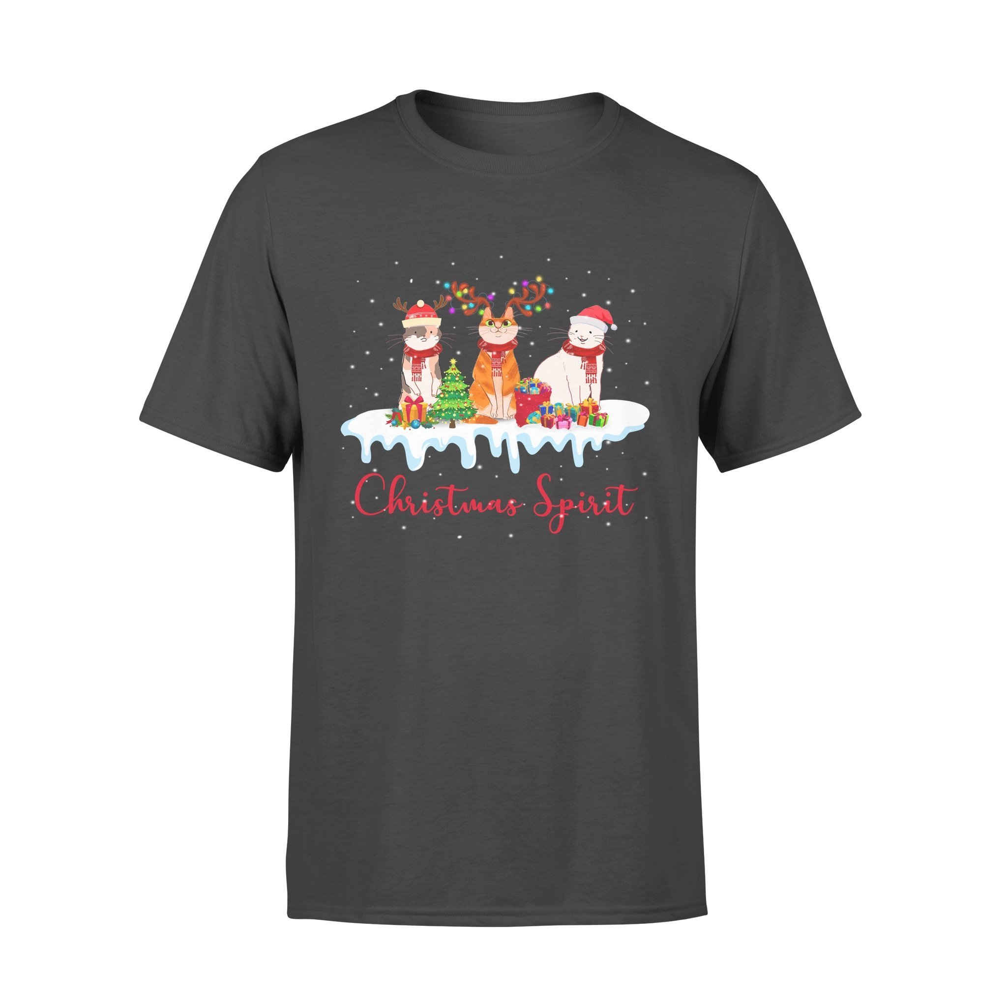 Cat Christmas Spirit Santa Hat Snow Winter Meowy Kitten Funny Gift Unisex T-Shirt Hoodie Sweatshirt Plus Size S-5Xl