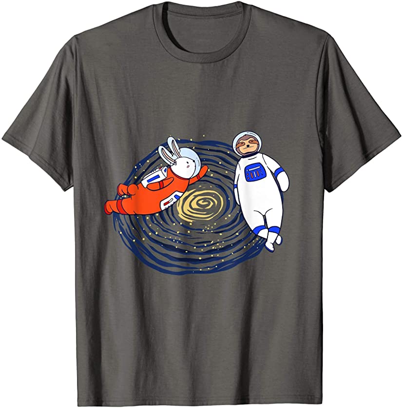 Cute And Funny Sloth and Rabbit Astronauts In The Space T-Shirt