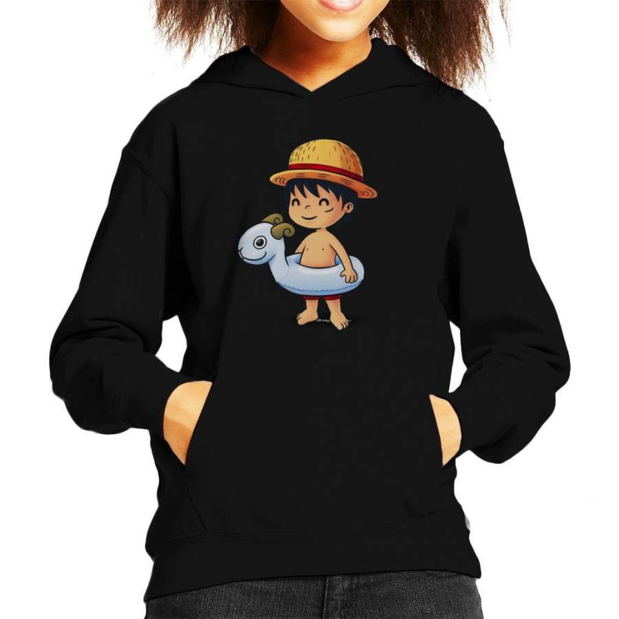 One Piece Cute Beach Monkey D Luffy Kid’s Hooded Sweatshirt