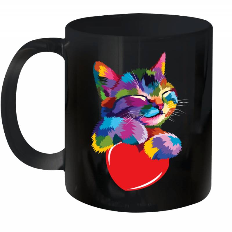 Cute Cat Gift For Kitten Lovers Colorful Art Kitty Adoption Valentine’s Day Mug