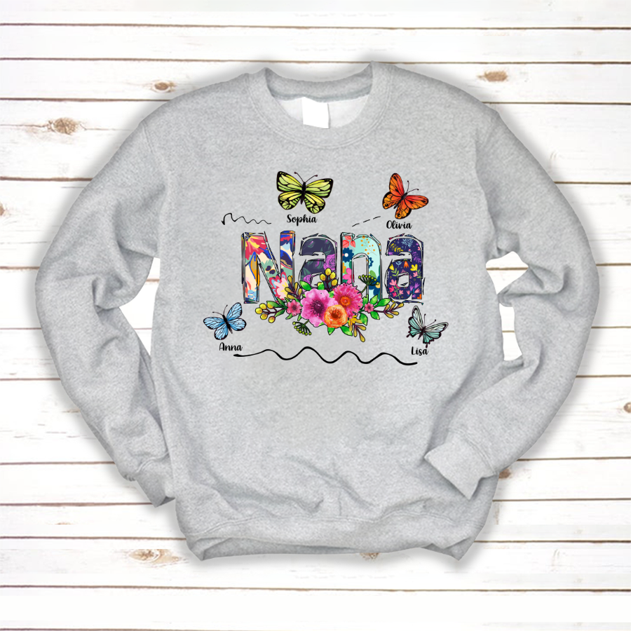 Nana Flower Butterfly Custom Names Sweatshirt