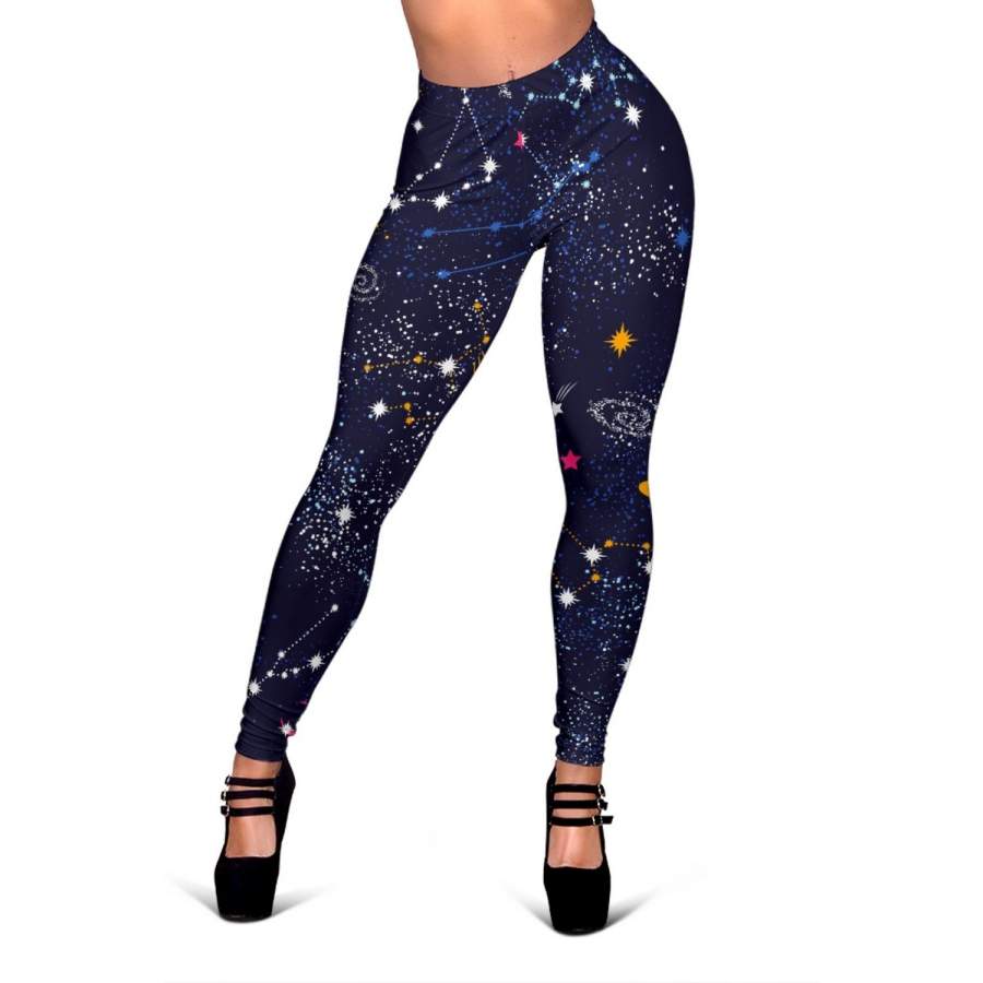 Zodiac Star Signs Galaxy Space Print Women’s Leggings