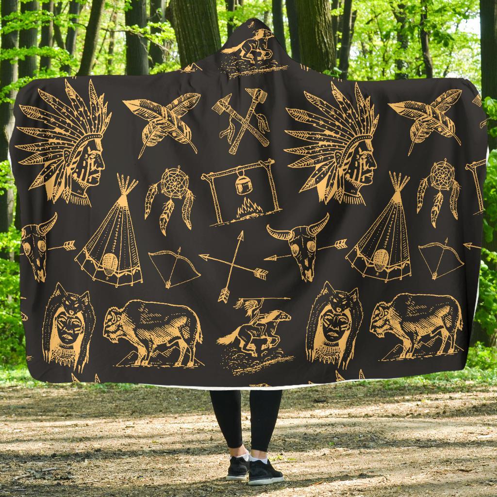 American Indian Gold Style Hooded Blanket