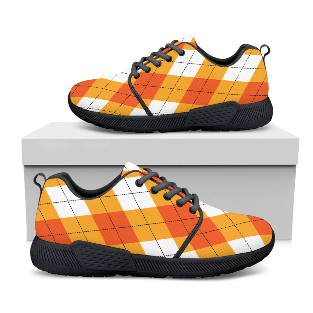 White And Orange Argyle Pattern Print Black Athletic Shoes