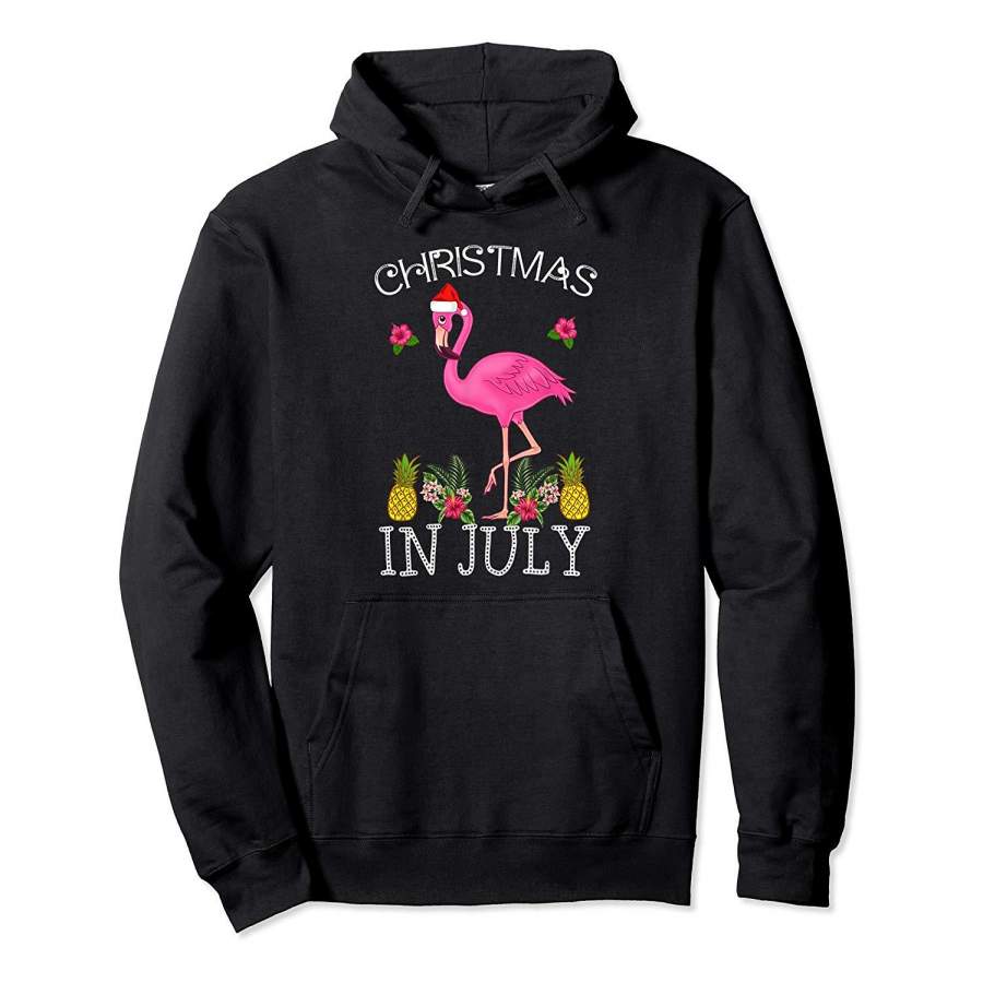 Christmas In July Shirts for Women Pink Flamingo Hoodie Premium Tee