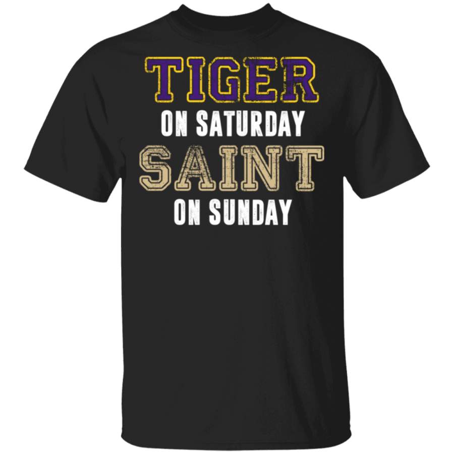 Louisiana Football Fan Tiger on Saturday Saint on Sunday T-Shirt