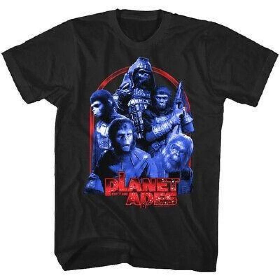 Planet of The Apes Vintage Poster Men’s Monkey Movie Chimps Characters T-Shirt