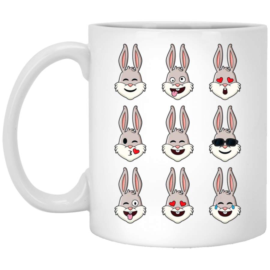 Rabbit Emojis Easter Day Funny Emoticons Boys Girls Kids 11oz 15oz White Mug Happy Easter Day Funny Colors Eggs Bunny Ears Peeps Cute