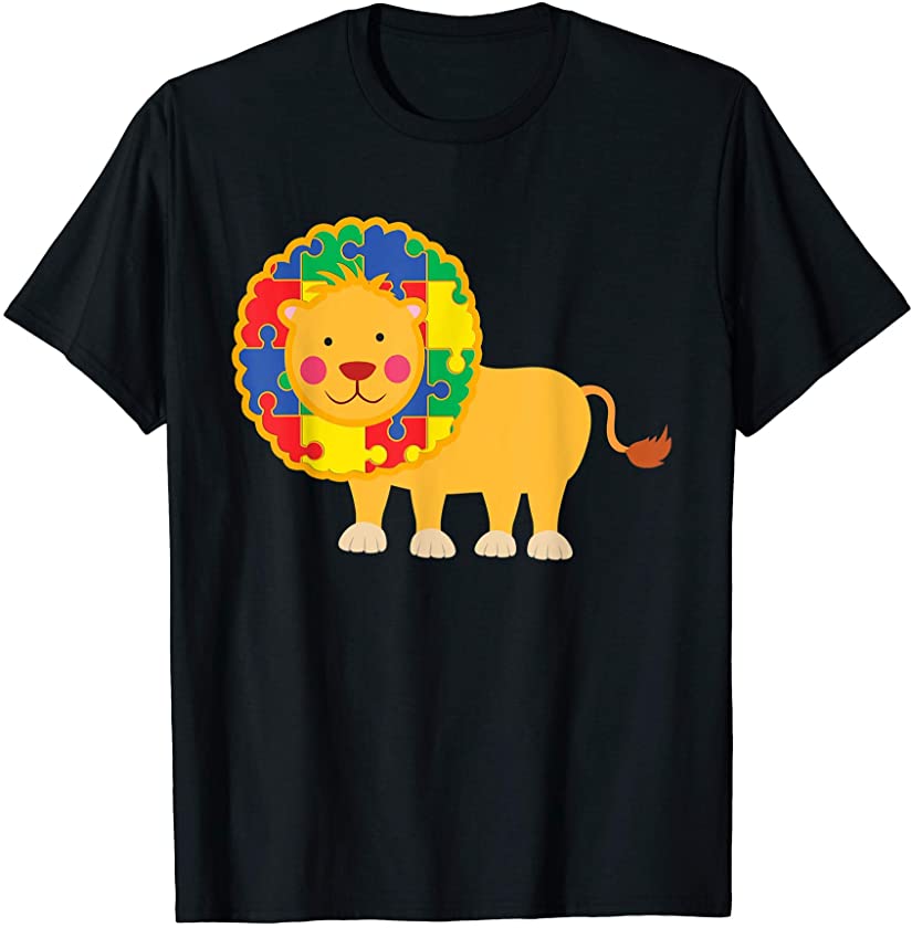 Autism Awareness Lion with Puzzle Mane Support T-Shirt