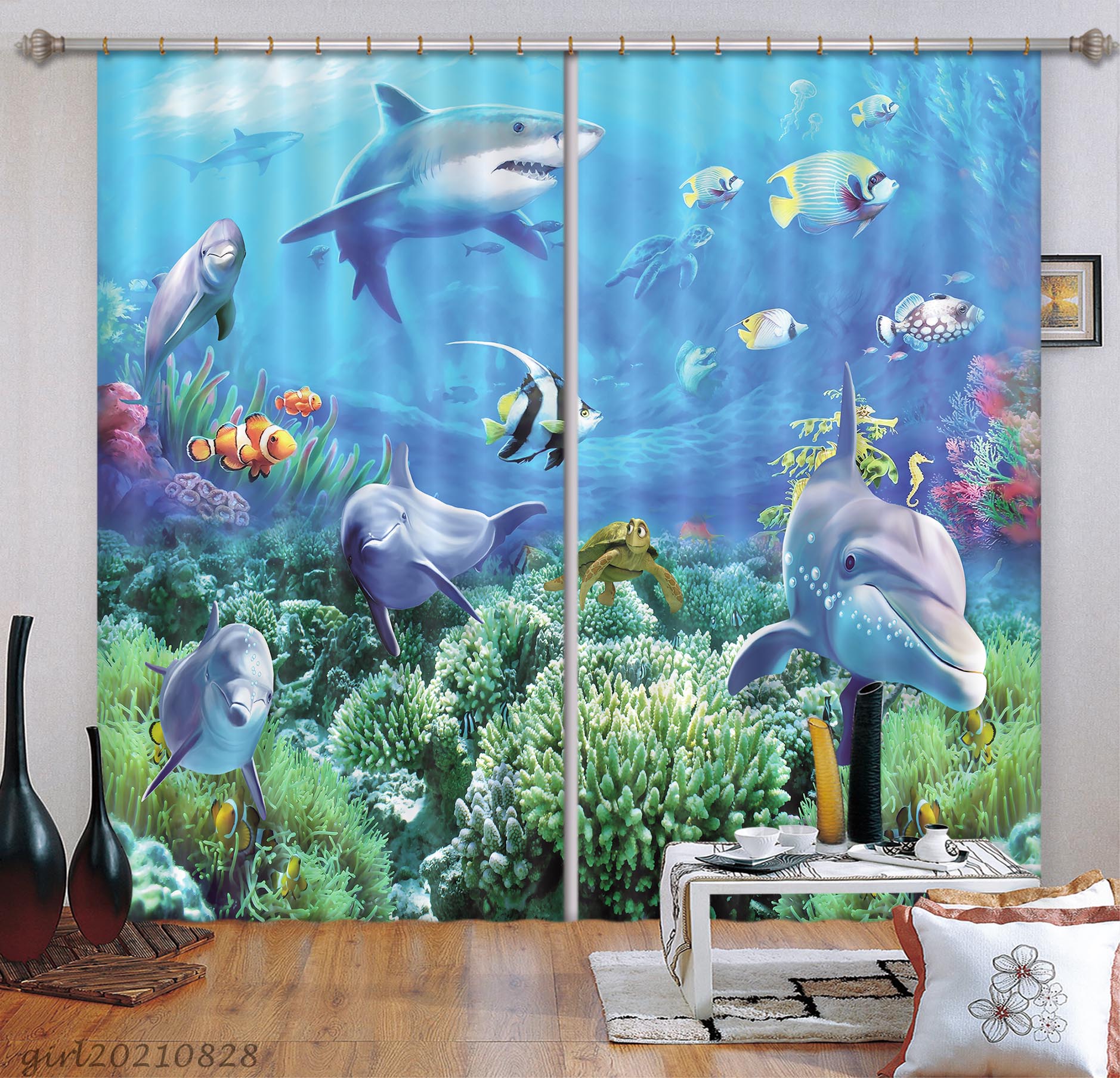 3D Underwater World Dolphin Coral Curtains And Drapes Lqh 82