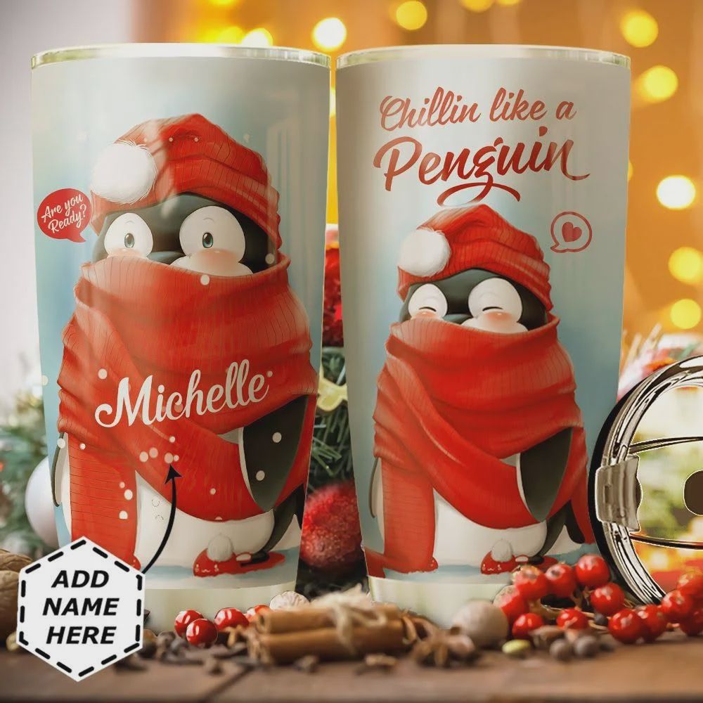 Christmas Penguin Tumbler Cup Personalized, Chillin Like A Penguin, Stainless Steel Insulated Tumbler 20 Oz, Perfect Gifts For Birthday Christmas, Tea/ Coffee Tumbler, Great Gifts For Penguin Lover