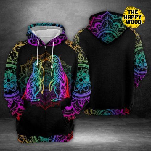 Penguin All Over Print Zip Colorful Mandala Hoodie Sweatshirt