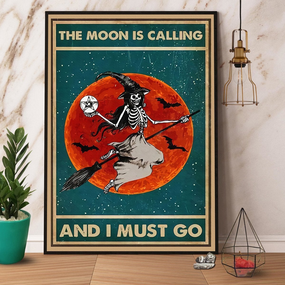 Skeleton Witch Halloween The Moon Is Calling And I Must Go Poster No Frame Matte Canvas, Wall Decor Visual Art