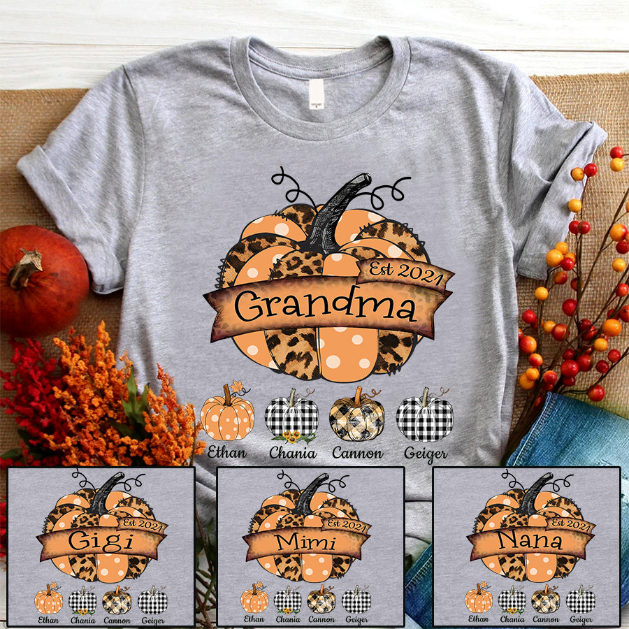 Grandma Est Pumpkin Leopard Art Shirt