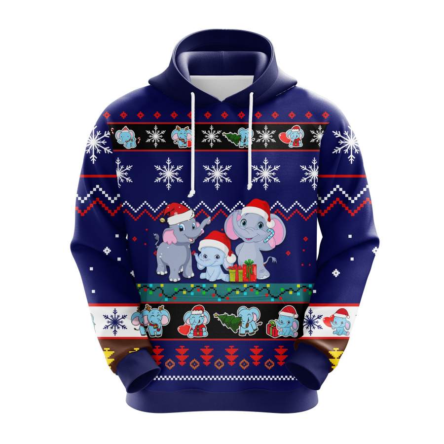 Elephent Christmas cute Noel Mc Ugly Hoodie Blue 1- Amazing Gift idea